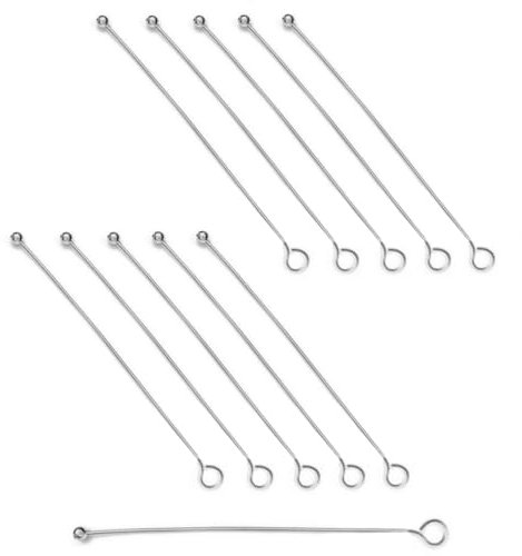 My-Bead 10 Stück Ösenstifte mit Kugel 50mm 925 Sterling Silber Kettelstifte Eye Pins Juweliers- Qualität DIY