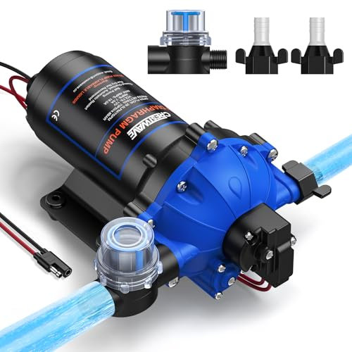 CrestWave - 12V DC Water Pump, 7GPM 70PSI, Upgraded Five Chamber Self-Priming Diaphragm Pump with Pressure Switch and Strainer for RV, Marine, Yacht, RV