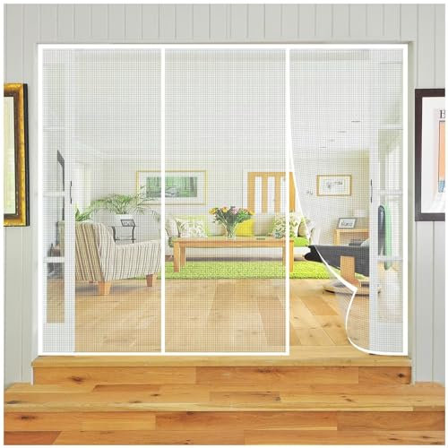 Fliegengitter Tür Magnet, 220x195cm Full Frame Klettband Fastener Magnetisches Moskitonetz,Selbstklebend Klebeband, Für Balkontür Kellertür Wohnwagen, Weiß