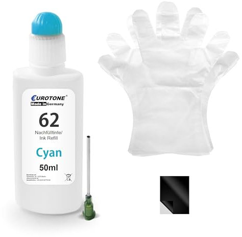 Eurotone HP-62- Nachfülltinte für Cyan für Kompatibel für HP 5742 200C 250 5744 5640 5545 5548 5547 8040 5542 5740 5665 5540 7644 7645 252 202 5544 5663 5646 5660 202C ersetzt 62 Cyan
