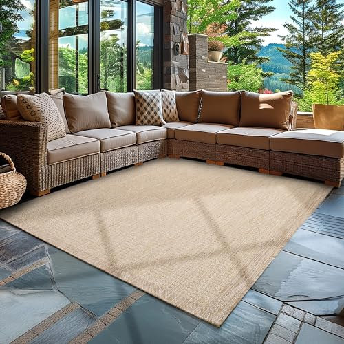 Carpettex In & Outdoor Teppich Wetterfest 120 x 170 cm Beige - Sisal Optik Balkon Teppich Waschbar, Wasserfest und Flachgewebe - Ideal als Teppich für Küche, Terrasse, Garten und Camping