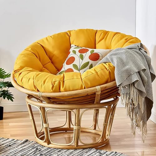 KIUGOP Papasansessel Kissen,Rund Papasan Sessel,Polster Für Papasansessel,Auflage,Polyrattan Sessel Hängesessel Kissen Papasan Stuhlkissen,Gelb,100x100cm