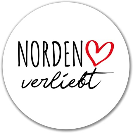 Huuraa Aufkleber Norden verliebt Geschenk | Dekoaufkleber 10cm rund Sticker Geschenkidee Dekoausticker