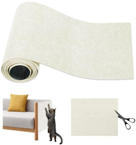 Bieiyhe Kratzmatte Katze Selbstklebend, Kratzteppich Katzen Kratzmatte Wand Kratzschutz, Cat Scratching Mat Sofa, Kratzfolie Katzenkratzbretter DIY Trimmbarer für Schützt Möbel -40 x 200 cm Weiß