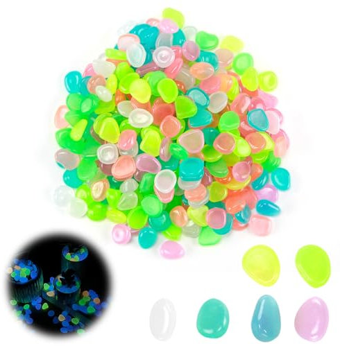 300 Pierres Lumineuses Multicolores pour Jardin et Aquarium, Galets Brillants qui Brille dans le Noir, Décoration Extérieure, Galets Lumineux Écologiques et Économiques