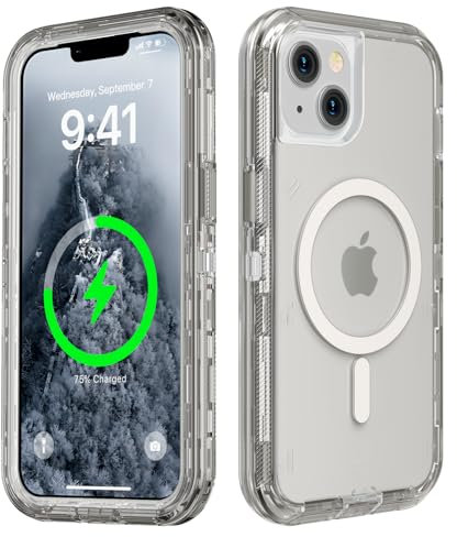 Follaroma for iPhone 14 Plus Case, Compatible with MagSafe, Dual Layer Transparent Magnetic Phone Cases, Heavy Duty Shockproof and Anti-Drop Protective Cover for iPhone 14 Plus, 6.7'', Gray