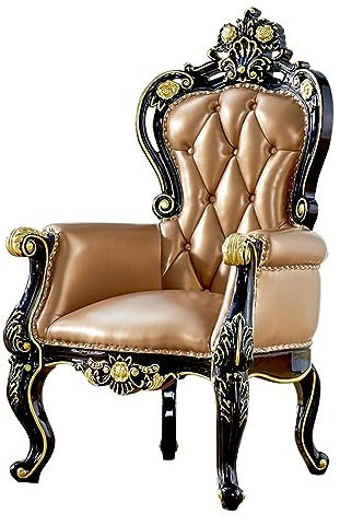 SUNMME Freizeitstuhl aus Leder im Retro-Stil im europäischen Stil, Esszimmerstuhl aus Massivholz mit Schnitzereien im amerikanischen Landhausstil, bequemes Sofa, Haushaltsbürostuhl, Schreibtischstuhl
