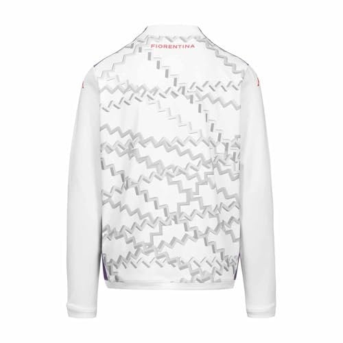 Kappa – Felpa Allenamento Uomo ACF Fiorentina in Tessuto Tecnico Elasticizzato con Mezza Zip e Hydro-Way Protection, Slim Fit, Bianco, Taglia L