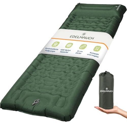 Edelhauch Isomatte Ultraleicht 12cm dick, faltbar mit integrierter Fußpumpe & Kissen – vielseitig einsetzbar als Camping Matratze, Isomatte Faltbar, Schlafmatte, Auto Matratze & Luftmatratze Camping