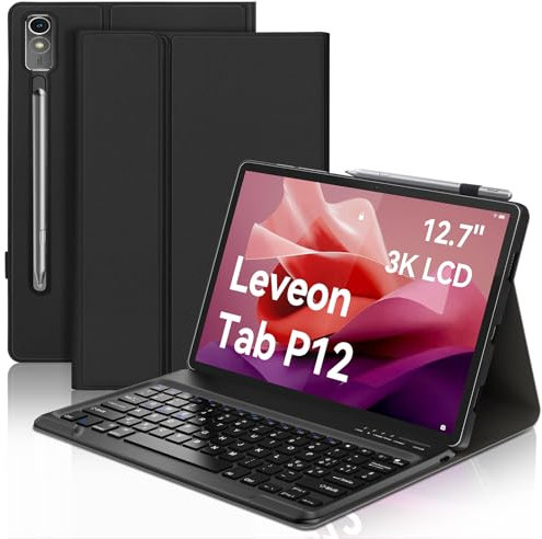 SENGBIRCH Funda con Teclado para Lenovo Idea Tab Pro 12.7 2025, Español Ñ Bluetooth Inalámbrico Desmontable Teclado para Lenovo Idea Tab Pro 12.7 Pulgadas 2025 (TB-373FU/TB-375FC), Negro