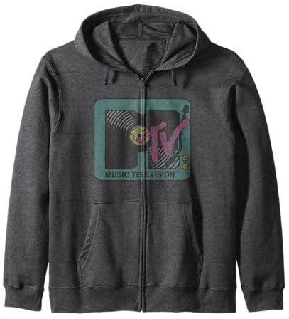 MTV Music Television Record Vinyl Vintage Big Chest Logo Zip Hoodie