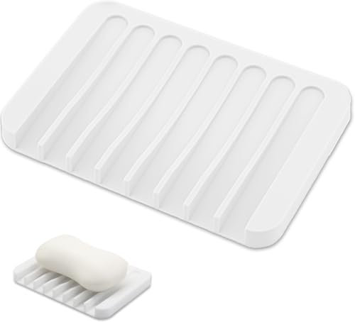 1 Pieza Jabonera de Silicona,Jaboneras de Silicona con desagüe,Caja de jabón,Jabonera con Desagüe,Soporte de jabón de Silicona,Abonera Antideslizante,para Baño,Cocina,Encimera,Viaje(Blanco)