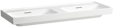 LAUFEN Meda Doppelwaschtisch, unterbaufähig, 1300x460mm, ohne Hahnloch, mit Überlauf, H8141120001091, Farbe: Weiß