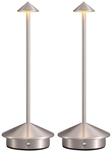 NEWSEE 2 Pack Mini Cordless Table Lamp, Portable LED Desk Lamp, 4000mAh Rechargeable Battery Powered Lighting, Stepless Dimming for Bedroom, Dining Room, Coffee Shop, Camping (Brushed Nickel)