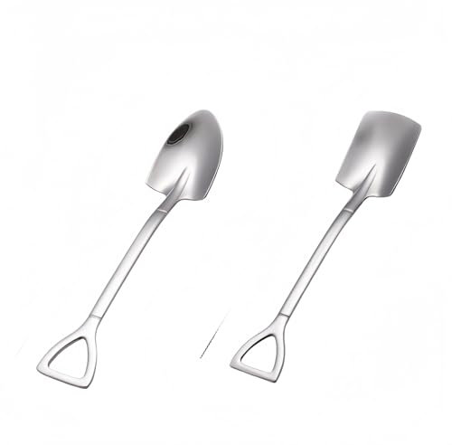 Vyloky 304 Edelstahl kreative Schaufel Spaten Löffel Set Lebensmittelqualität Spiegel poliert Dessertlöffel Gold und Silber zwei Farben optional Haushalt Küche Geschirr (15.5cm,Silber (Farbe))