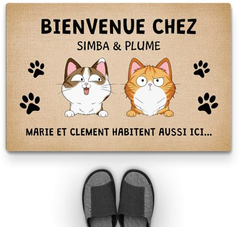 Geschenke Mall Personalisierte Fußmatte - Herzlich Willkommen Bei - Mit Namen, Selbst Gestalten, Familie (1 Katze)