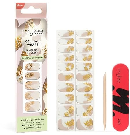 Mylee Gel Nail Wraps [Nature Time] – 10 Pre-Cured Gel Stickers for Instant Mani – No Lamp Needed, Chip-Resistant, Glossy Finish, Lasts Up to 14 Days – Easy to Apply, Vegan & Cruelty-Free