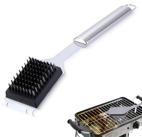 Edelstahl Grillbürste - Profi Reinigungsbürste Mit Drahtbürste für Gas, Holzkohle, Elektro und Infrarot - Gussrost Cleaning Brush Zubehör (Großformat)
