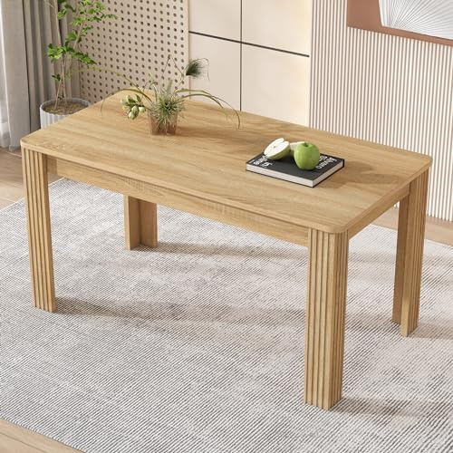 ModernLuxe MDF Wooden Dining Table, 4 Seater Rectangle Kitchen Table, 4 Sturdy and Thick Table Legs, Simple and Elegant Design, Dining Room Furniture Unit for Home & Café, Oak, 116x65x75cm