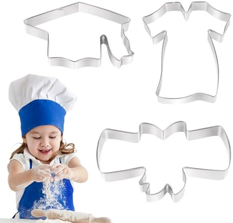 Graduation Dough Moulds Set of Metal Cutter Stainless Steel Shapes | 3pcs Cap Diploma Dress Deriffs Ideal for Baking at the for Class of 2024 Creative Parties