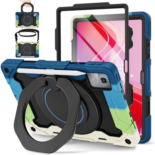 ROISKIN for Lenovo Tab M11 Case 11 inch 2024 with HD Screen Protector, 360°Rotating Stand, Shoulder Strap, Heavy Duty Shockproof Kids Cover with Pencil Holder for Lenovo M11 Tablet Case, Blue