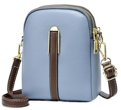 Umhängetasche for Geld, Handy, Geldbörse for Damen, einfarbig, PU-Leder, kleine, Handtasche mit Mehreren Reißverschlüssen, Clutch(G Blue)