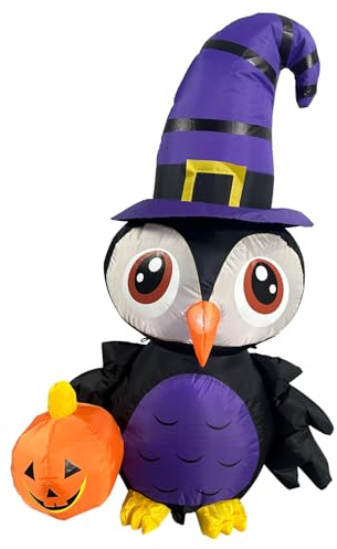Riethmüller Inflatable Eule mit Kürbis 80x50x122 cm - Halloween Deko Outdoor & Indoor - Figur mit Gebläse, Lichteffekte - inkl. Heringe & Seile - Party Dekoration für den Garten