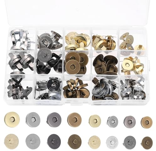 48 Stk Magnetknöpfe zum Annähen,14mm 18mm Magnetverschluss Tasche,Magnetknopf Magnet Druckknopf,Dekorative Druckknöpfe Magnetische Druckknöpfe für Taschen DIY Nähen Mäntel Jacken Magnetverschlüsse