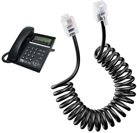 JiaHeHe Cable telefónico RJ9 en espiral, 1 a 3 metros, cable flexible y extensible para auriculares de teléfono, negro, cable resistente para teléfonos fijos, duradero y fiable, 1 paquete