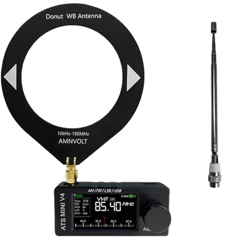 AMNVOLT V4 ATS Mini DSP Radio, Full Band Am FM LSB USB Receiver with Headphone Amplifier & Hi-Z Circuit, 1.9 Inch IPS Screen ESP32-S3 & SI4732 DSP Radio for Travel Walking Hiking Camping