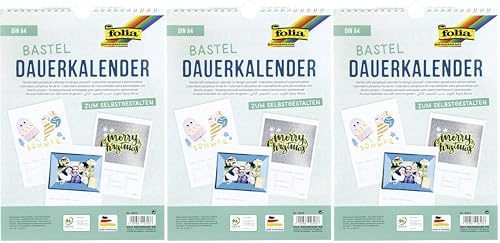 folia 2313 - Dauerkalender mit Spiralbindung, Bastelkalender, DIN A4, weiß - zum Selbstgestalten (Packung mit 3)