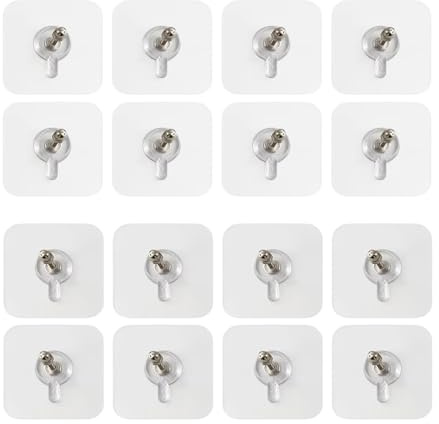 16 Pcs Punch-Free Wall-Mounted Screw Hook, Self Adhesive Screw Hooks, Transparent Sticker For Storage Rack, Seamless Waterproof Hooks, For Photos Frame Lights Clocks, Etc.(12mm&16mm)