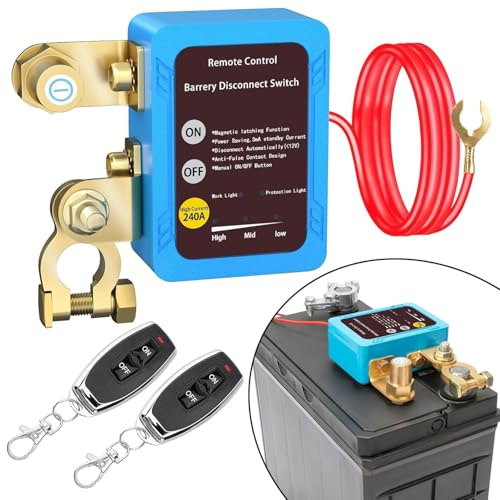 Coupe Circuit Batterie 12V avec Télécommande, 12V 240A Coupe Batterie Voiture Interrupteur D'arrêt Automatique, Disjoncteur de Batterie pour Voiture Bateau RV ATV Camion