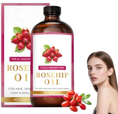 120 ML Huile de Rose Musquée Bio Rosehip Oil Huile de Rose Musquée Bio Visage Extraction par Pressée à Froid Convient au Visage, au Corps, aux Cheveux et aux Ongles