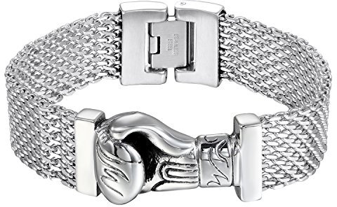OIDEA Herren Mesh Armband Armkette: Boxhandschuh Silber Armkette aus Edelstahl Gotik Gliederkette Link Handgelenk Biker Armreif Geburtstag Feiertag Geschenk für Familie Freund Junge