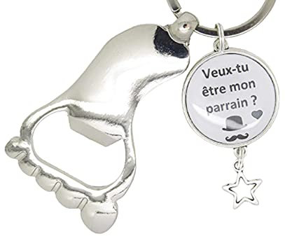 Porte Clés Décapsuleur Personnalisable Petit Pied Demande de Parrain Baptême Naissance