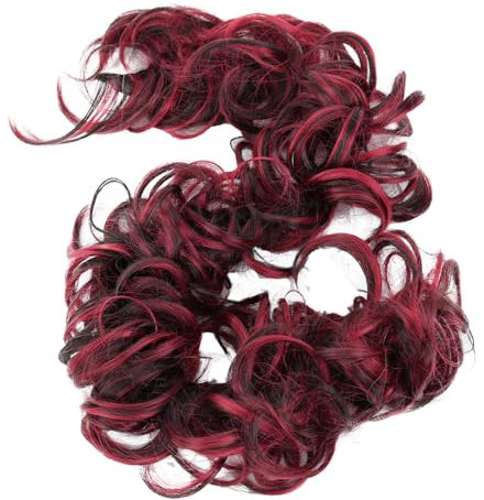 CAISHA XXL Haarteil Haargummi Hochsteckfrisuren Voluminös Gelockt Unordentlich Dutt Rot Dunkelbraun Mix HW41