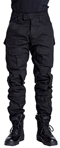 YuanDian Herren Taktisch Camouflage Hose Militär Outdoor Multi-Taschen Atmungsaktiv Wasserdicht Armee Kampf Camo Trekking Jagd Wandern Camping Cargo Arbeit Hose Schwarz 32