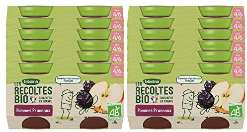 Blédina Les Récoltes Bio, Petits pots bébé Bio dès 4/6 Mois, Pommes Pruneaux, 2x130g (Packx12)