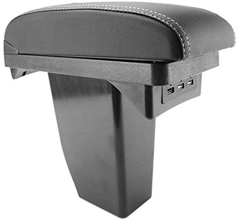 XUKEY Accoudoir Double Couche en Cuir Noir pour Console Centrale 2008 - Black with White Thread