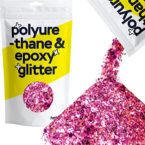 Hemway Resin Glitter Fuchsia Pink Rose Gold Mix 100g Mixed Chunky | Polyurethane & Epoxy Glitter for Resin Crafts, Tumblers, Coasters, Floor & Table Art