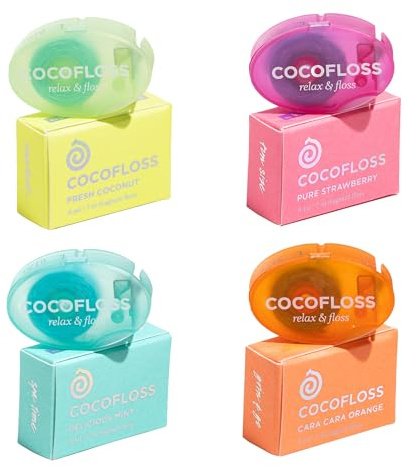 COCOFLOSS Coconut-Oil Infused Woven Dental Floss | Assorted Floss Starter Kit | Dentist Designed | Vegan and Cruelty-Free | 8-Week Supply (7 YDs x 4 Units)