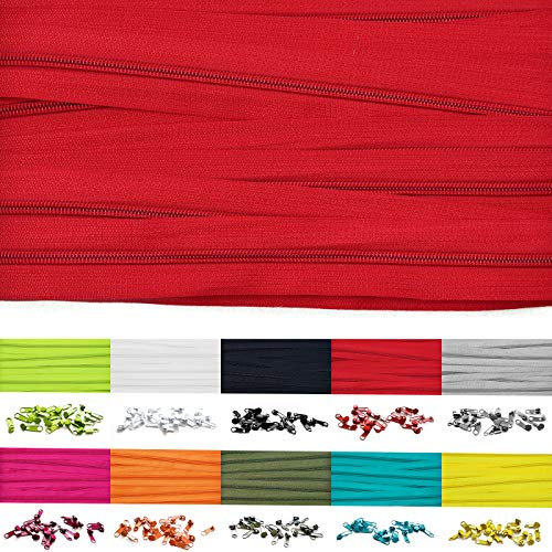 5m Endlosreißverschluss 5mm mit 10 zipper reißverschluss endlos Rot