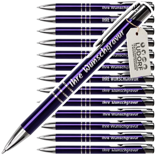#teamludorf 50x Kugelschreiber mit Gravur - Lila eloxiert (Gamma) - Hochwertige Metallkugelschreiber Kulli Personalisierter Stift mehrfarbig Stifte mit Gravur Kulli