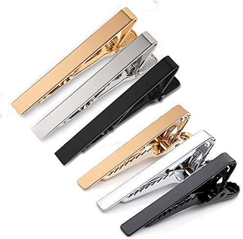 Pince à Cravate 6 Pièces, Ensemble De Pinces À Cravate Fines Pour Hommes, Épingles à Cravate Skinny en Cuivre, Pour la Saint-Valentin, Noël, Mariage, Vêtements de Tous les Jours (Or, Argent, Noir)