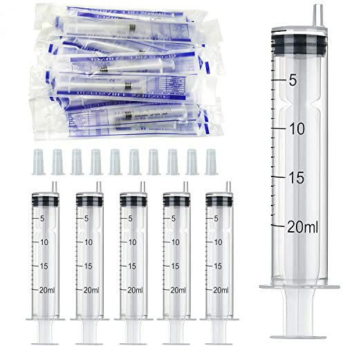 Gebildet 10Pcak 20 ml Seringue avec Casquettes, Plastique Mesure Liquide pour Hydroponique Mesure des Nutriments, Arrosage, Remplissage, Expérience de Laboratoire