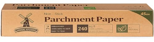 Unbleanched Parchment Paper for Baking, 12 in x 240 ft, 240 Sq.ft, Baking Paper, Non-Stick Parchment Paper Roll for Baking, Cooking, Grilling, Air Fryer and Steaming