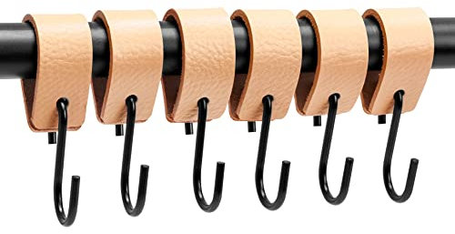 Brute Strength - S Haken Mit Lederschlaufe - Naturel - 6X - 12,5 x 2,5 cm - Kleiderhaken Garderobenhaken Fleischerhaken Leder