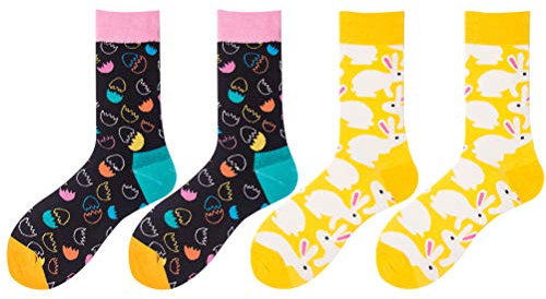 VALICLUD Baumwolle Crew Socken Frauen 2 Paare Damen Kalb Socken Osterei Ei Kaninchen Druck Frauen Socken Lustig