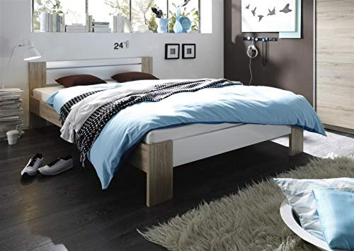 möbelando Bett Bettgestell Ehebett Bettanlage Futonbett Vega I Eiche San Remo/Weiß